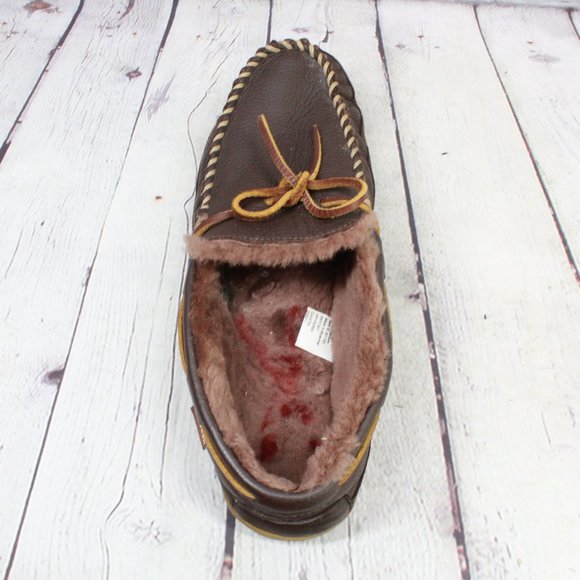 LL Bean Slippers Wicked Good Moosehide Slipper Moccasin Brown Leather Size 11 M - Picture 6 of 9